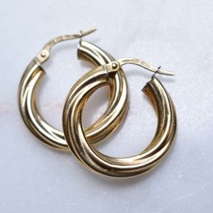 GORGEOUS Vintage 18K Gold Milor Twist Hoop Earrings